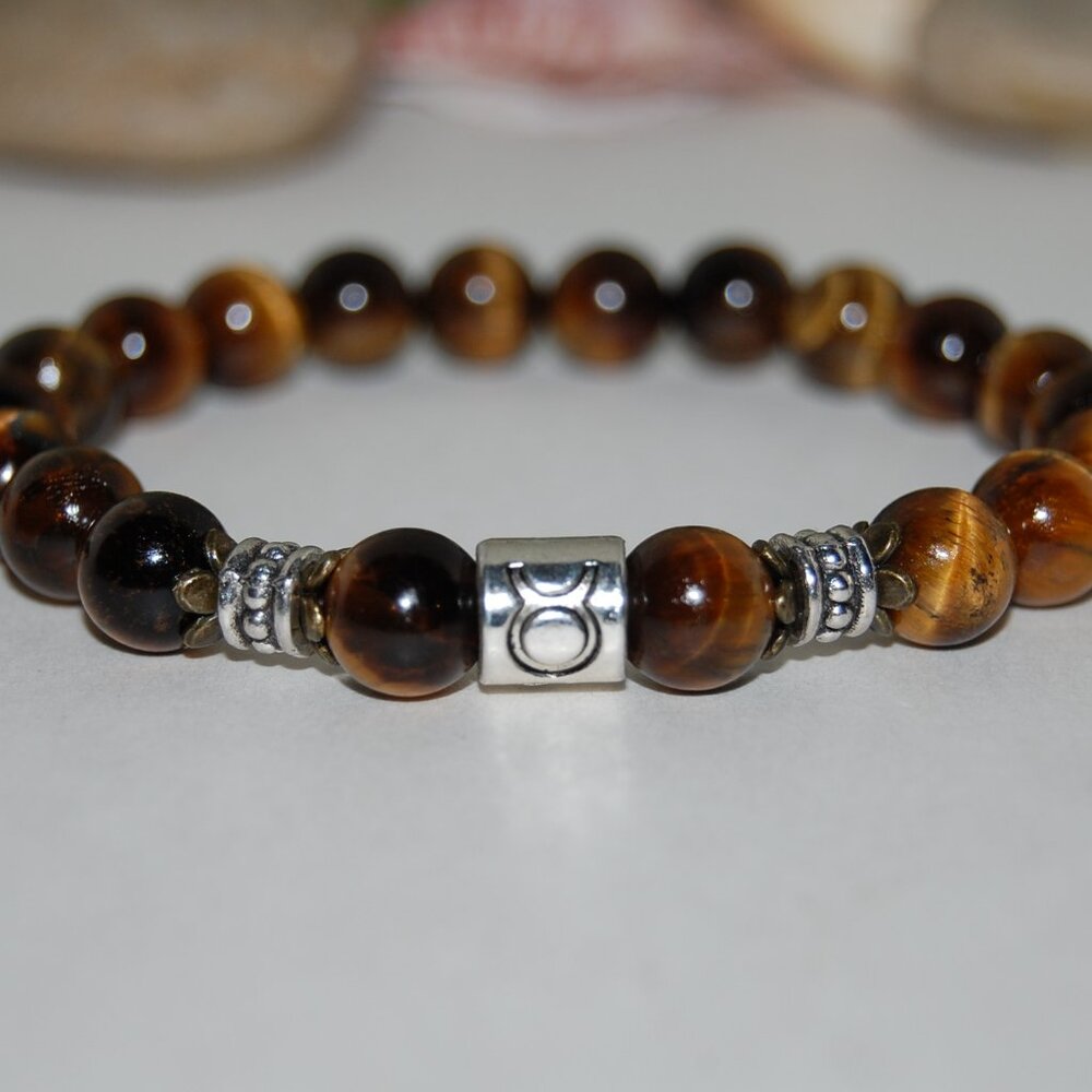 Zodiac Bracelet,Your Choice Sign,Tiger Eye Bracelet,Tiger Eye Zodiac Bracelet